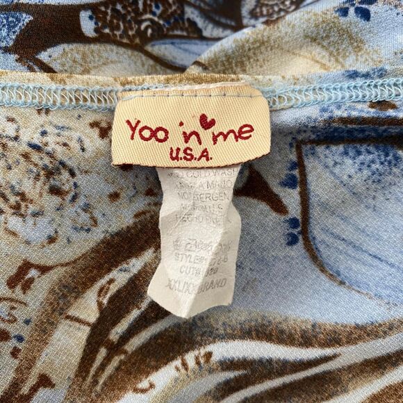 Early 2000’s Fairy Grunge Blue Tan Cowl Neck Flowy Vintage Made in USA Top XXL - Picture 7 of 8